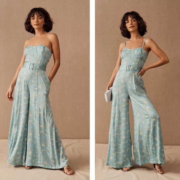 NWT BHLDN x Free People Elyssa Jumpsuit Size L Wide Leg Corseted Bodice Retro